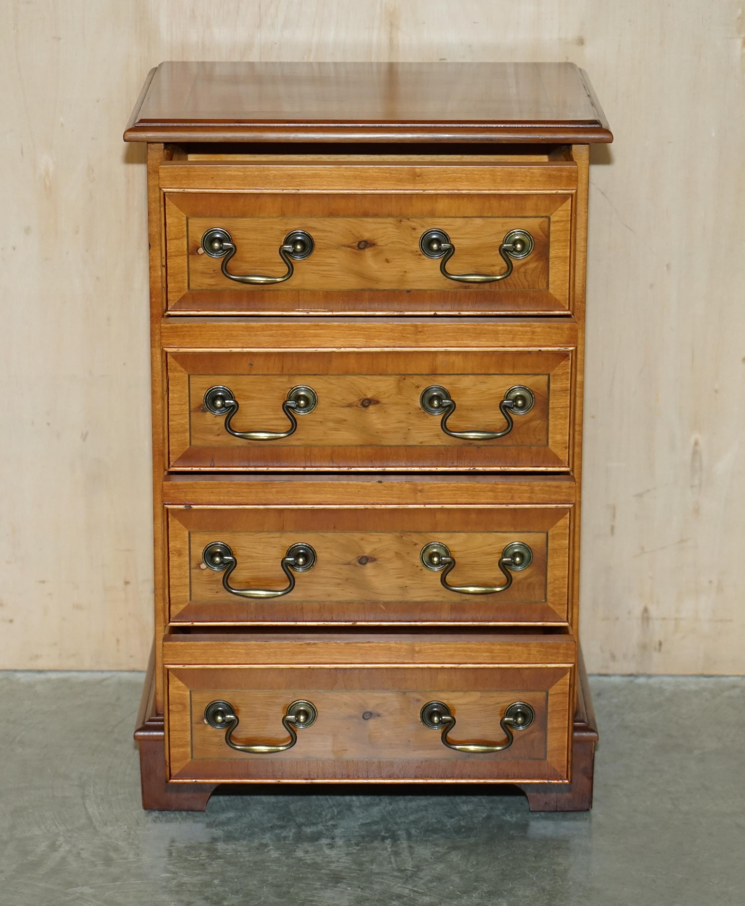 Pair of Burr & Burl Yew Wood Nightstand Bedside Table Sized Chest of Drawers For Sale 10