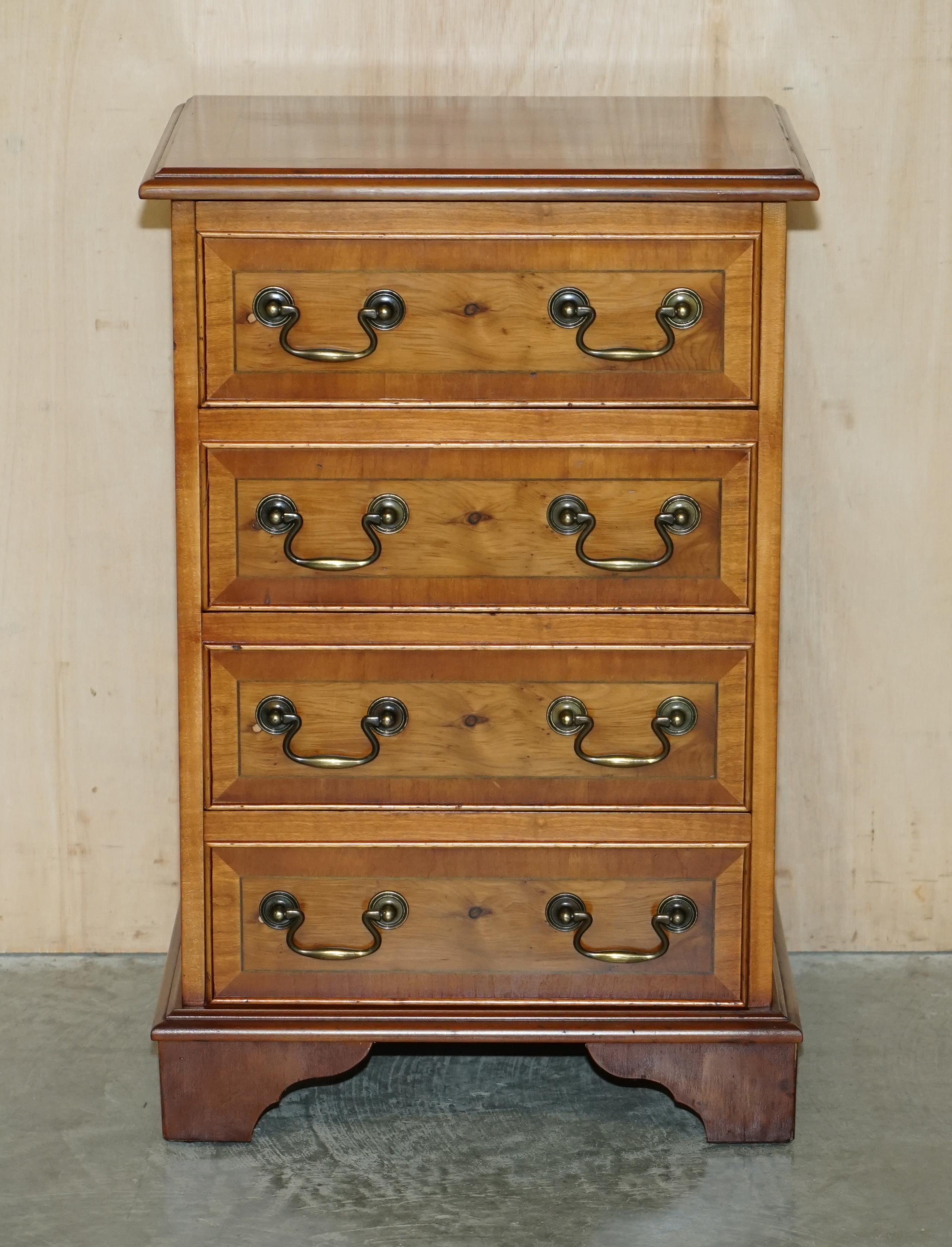 Art Deco Pair of Burr & Burl Yew Wood Nightstand Bedside Table Sized Chest of Drawers For Sale