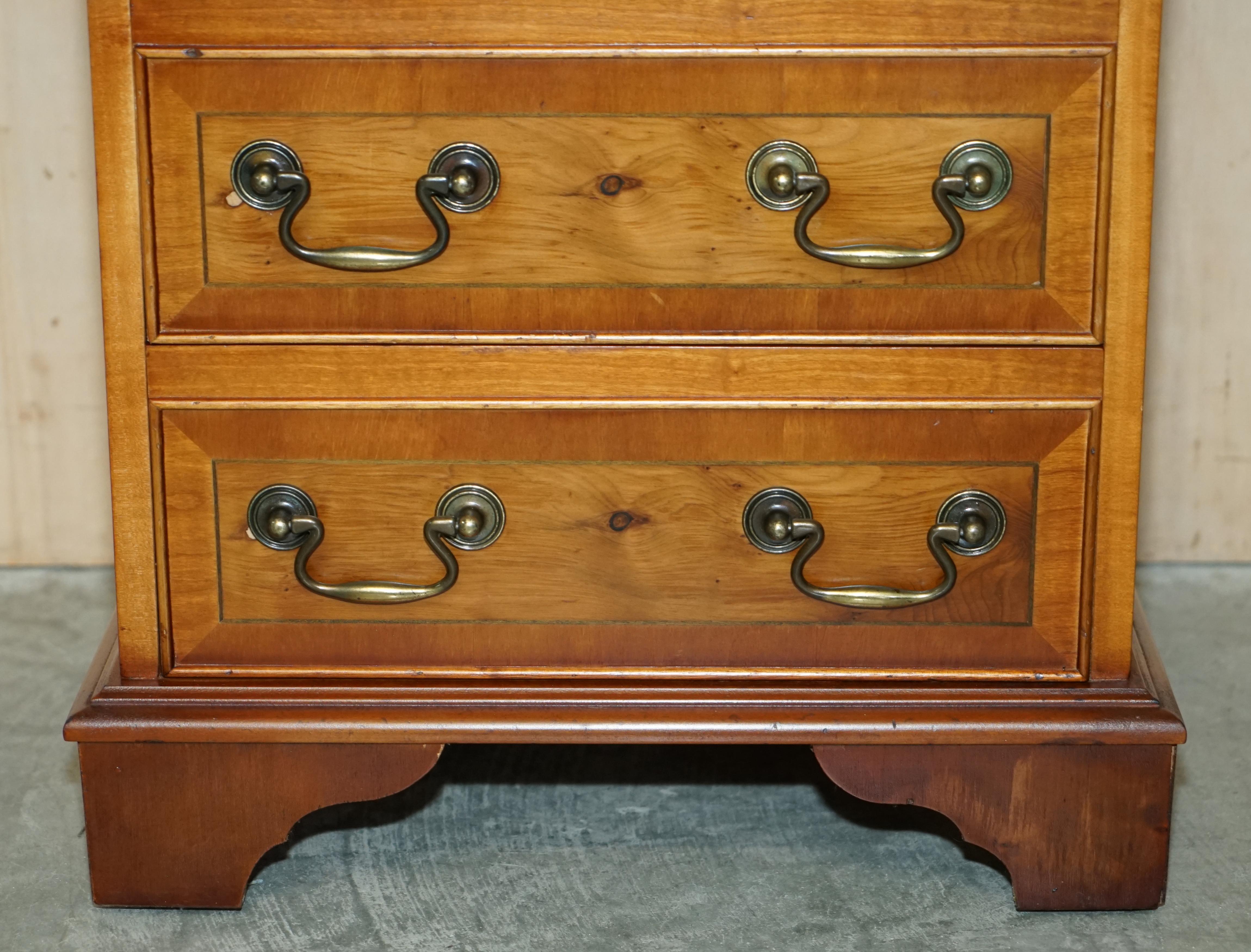 Hand-Crafted Pair of Burr & Burl Yew Wood Nightstand Bedside Table Sized Chest of Drawers For Sale
