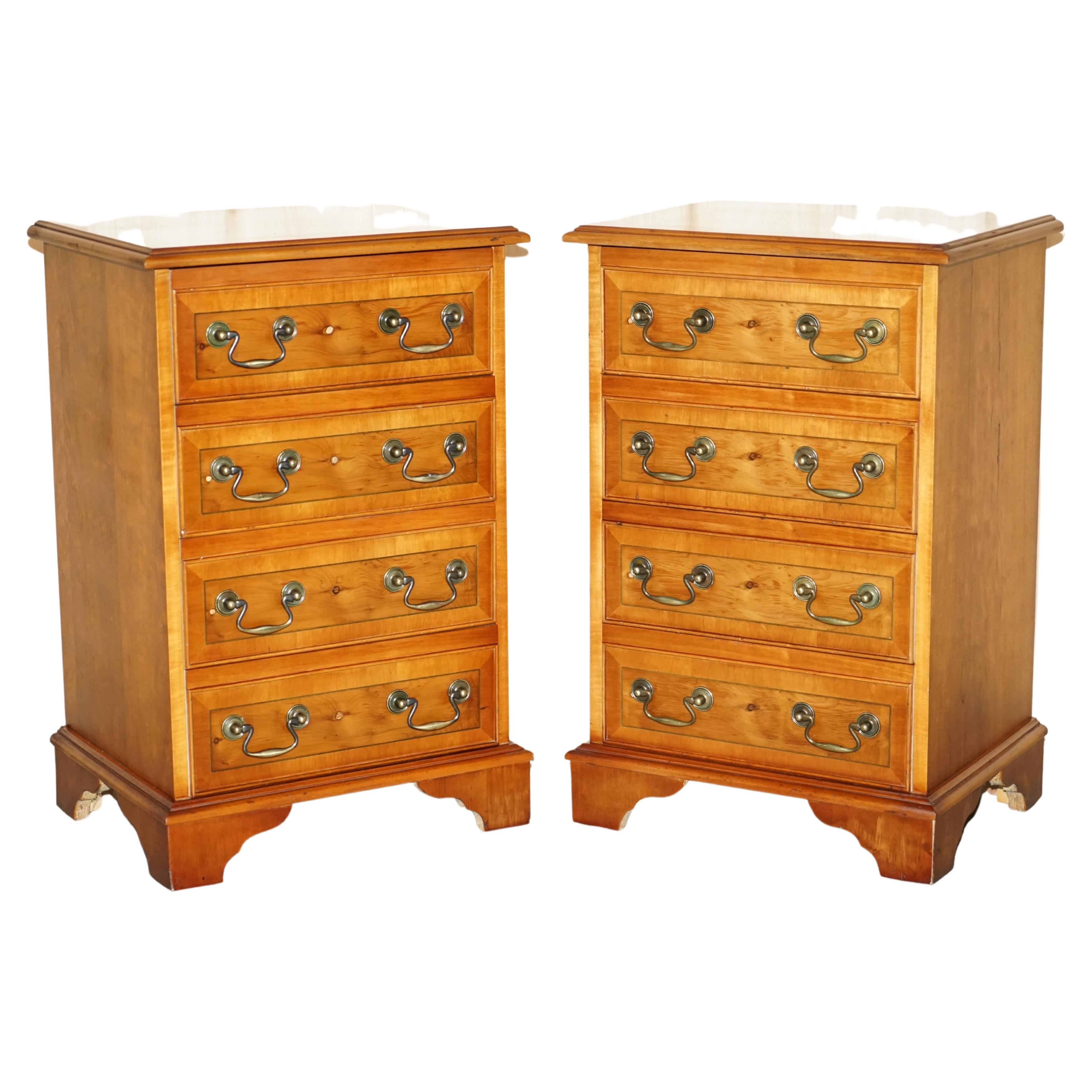 Pair of Burr & Burl Yew Wood Nightstand Bedside Table Sized Chest of Drawers