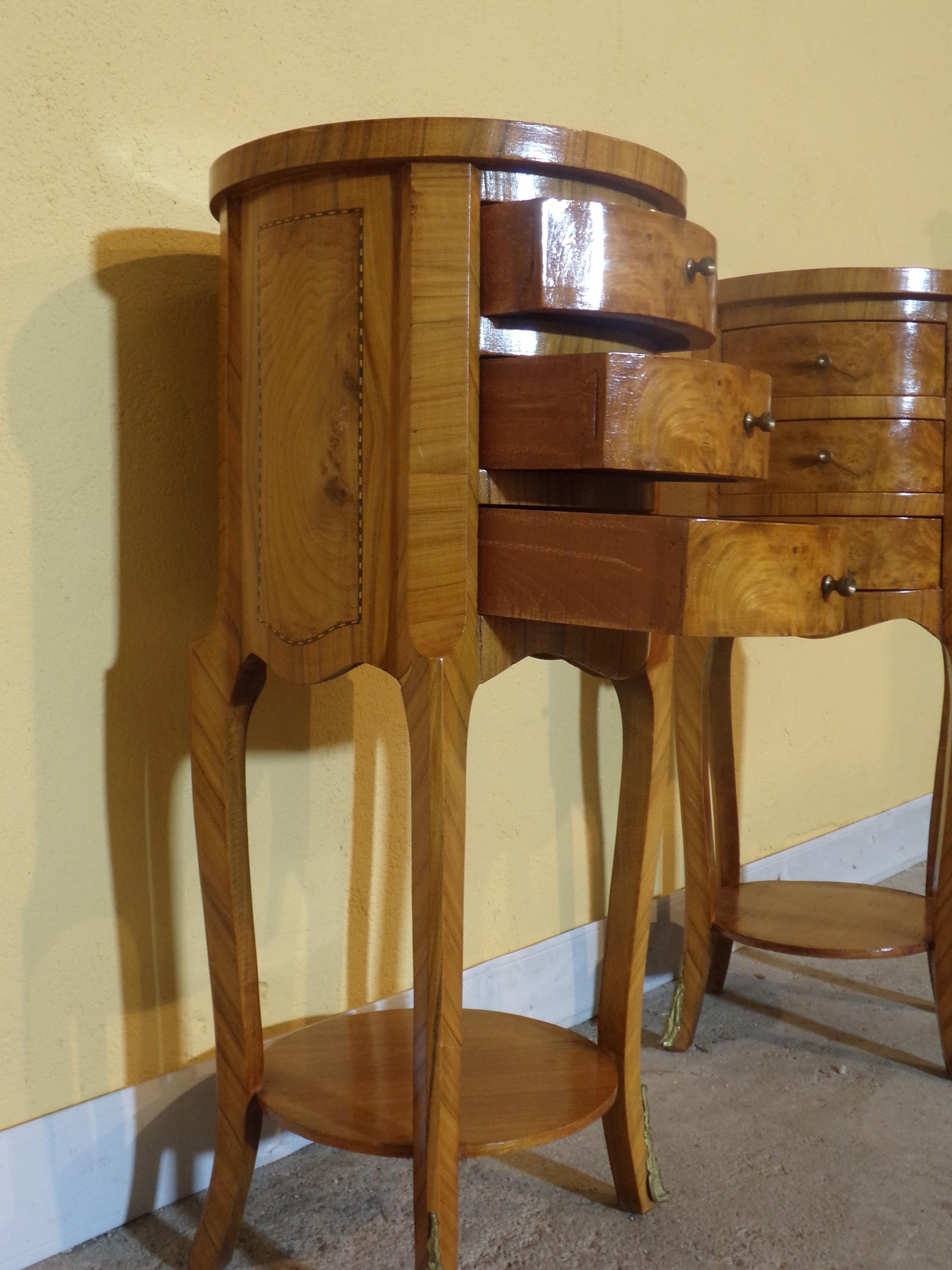 French Pair of Burr Elm Ormolu mounted Bedside Cabinets