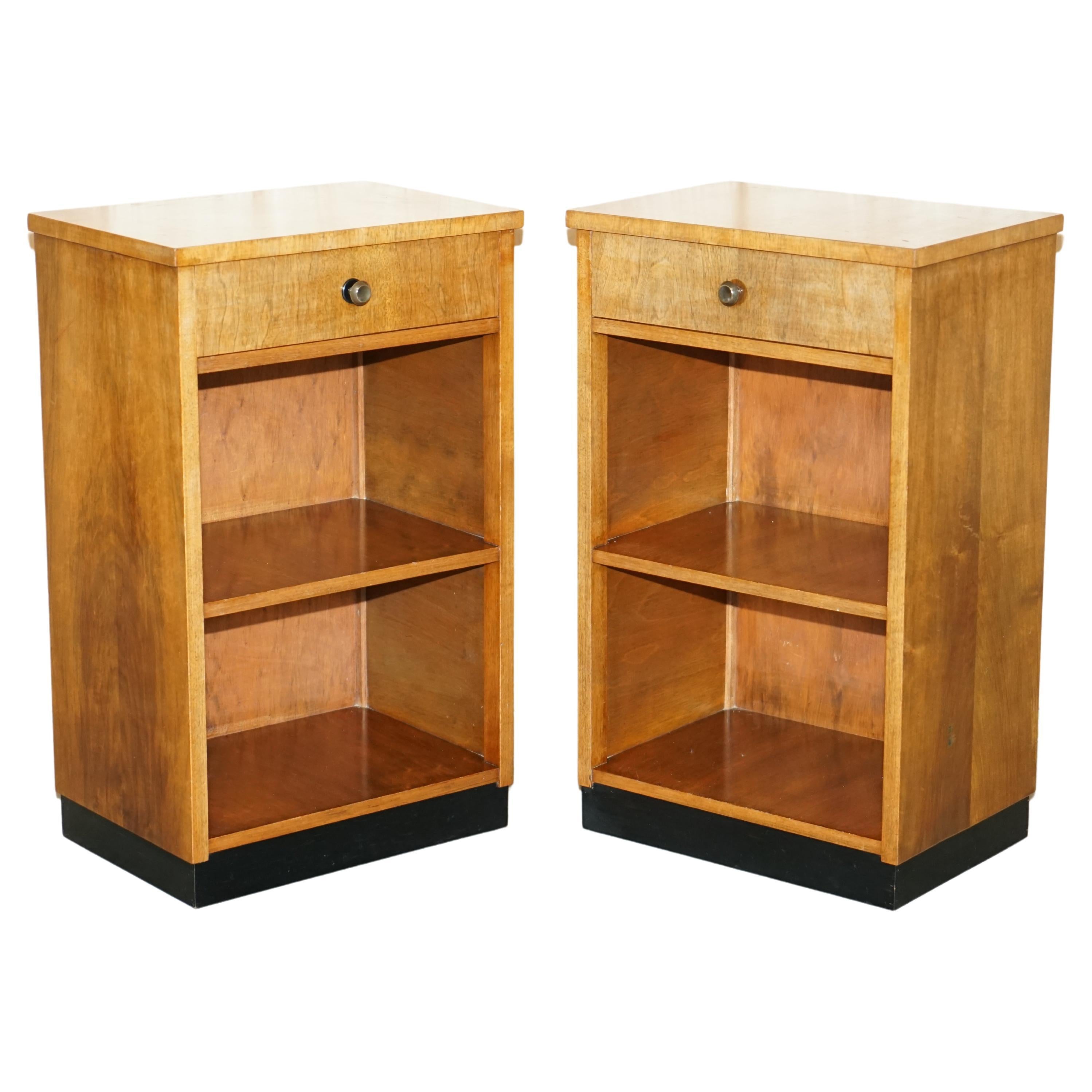 Pair of Burr & Quarter Walnut Bedside Nightstand Cupboards or Lamp Wine Tables For Sale