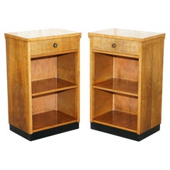 Pair of Burr & Quarter Walnut Bedside Nightstand Cupboards or Lamp Wine Tables