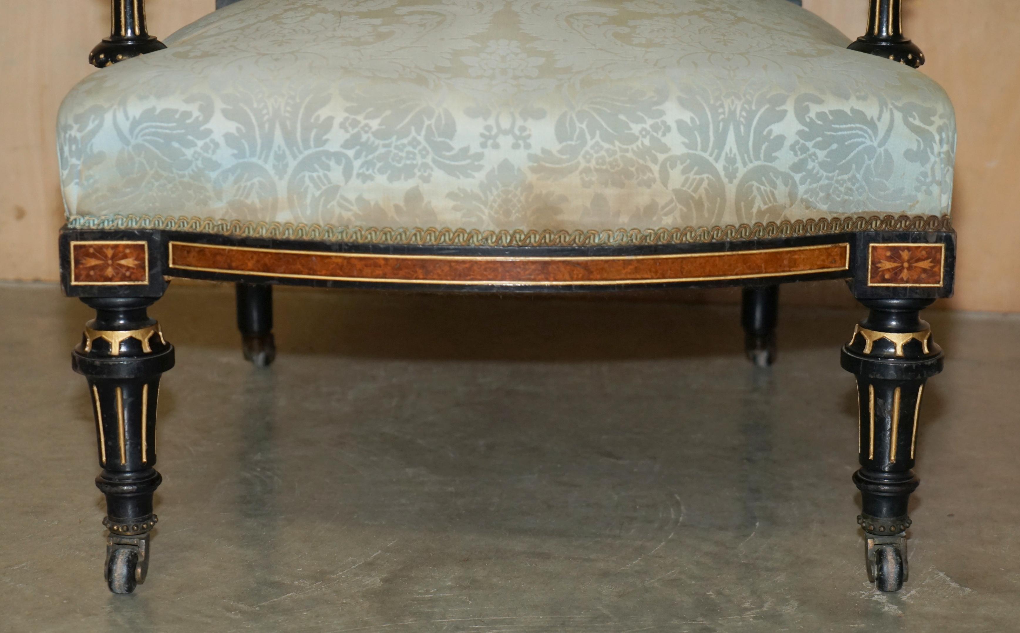 PAIR OF BURR WALNUT AESTHETIC MOVEMENT LIBRARY ARMCHAIRS WITH GRAND TOUR PLAQUEs For Sale 2