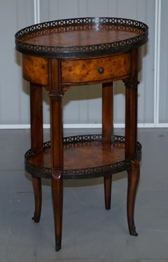 Pair of Burr Walnut Brass Gallery Rail Theodore Alexander Side End Lamp Tables