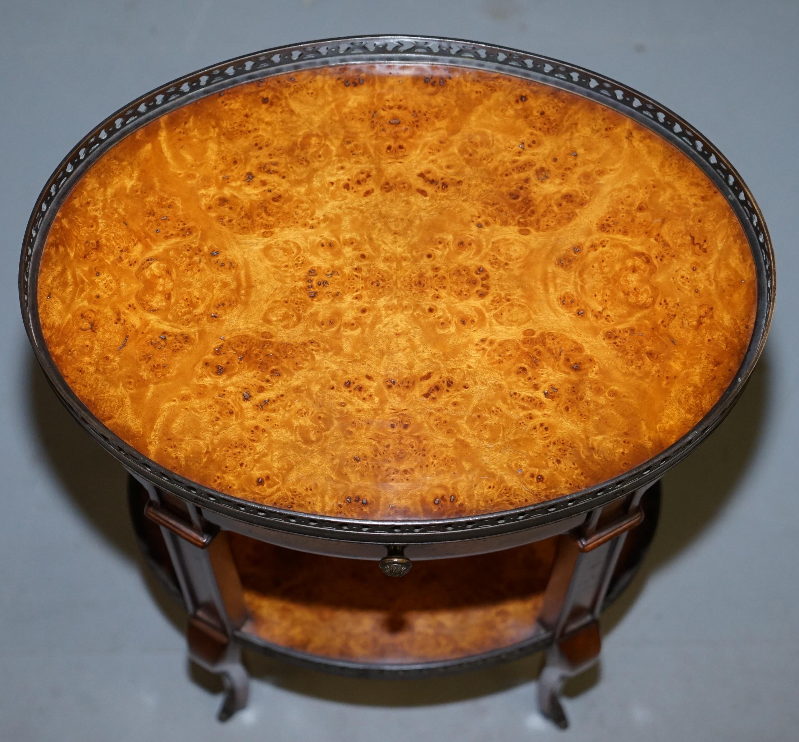 Pair of Burr Walnut Brass Gallery Rail Theodore Alexander Side End Lamp Tables 13
