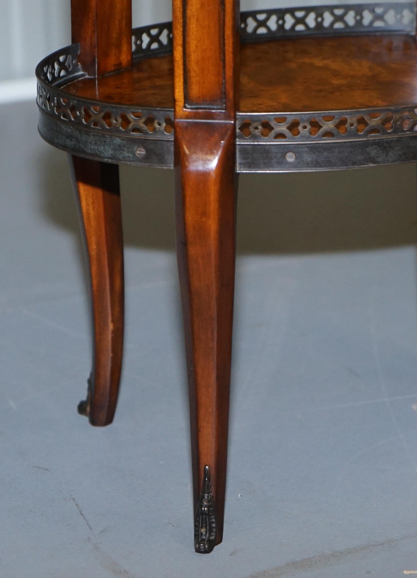 Pair of Burr Walnut Brass Gallery Rail Theodore Alexander Side End Lamp Tables 3