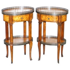 Pair of Burr Walnut Brass Gallery Rail Theodore Alexander Side End Lamp Tables