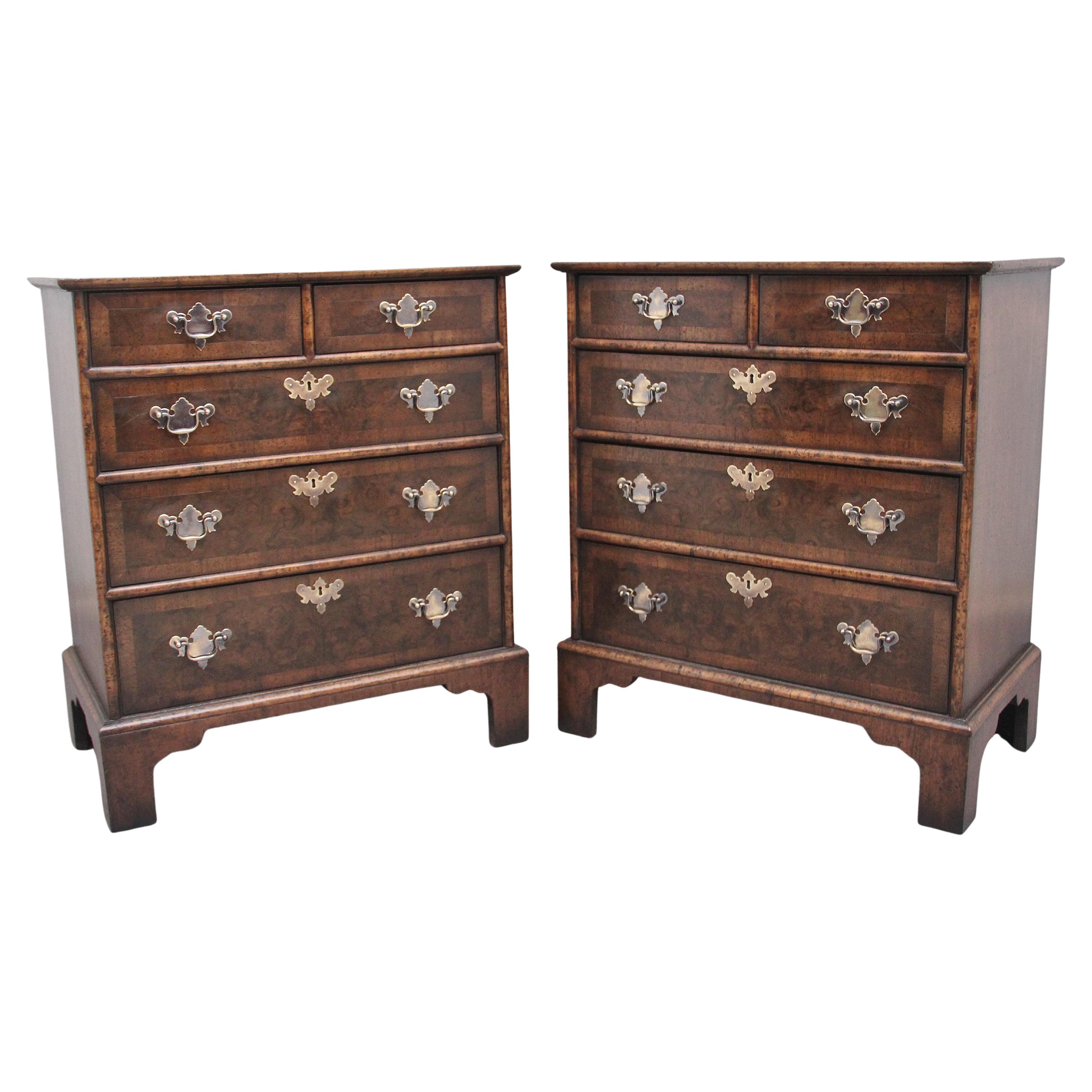 Pair of burr walnut chests in the George I style For Sale