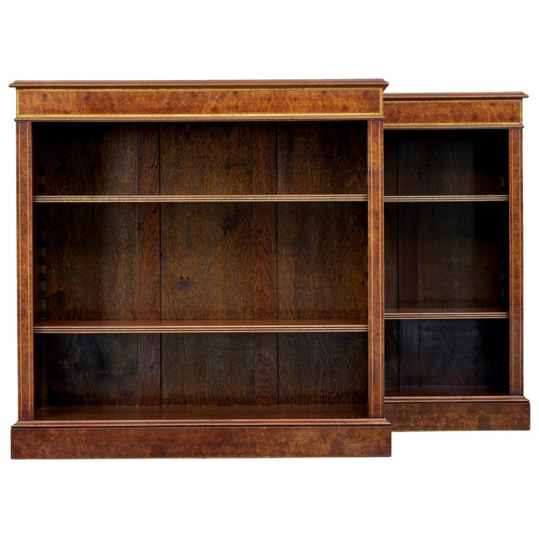 Pair Of Burr Walnut Low Open Bookcases For Sale At 1stdibs