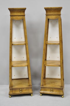 Pair of Burr Walnut Pyramid Obelisk Form Small Curio Display Pedestal Stands