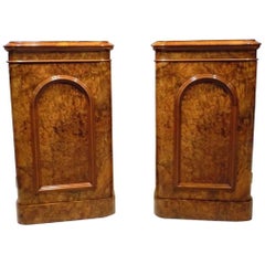 Pair of Burr Walnut Victorian Period Antique Bedside Cabinets