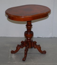 Pair of Burr Walnut & Walnut Oval Side End Lamp Wine Tables Lovely Timber Patina