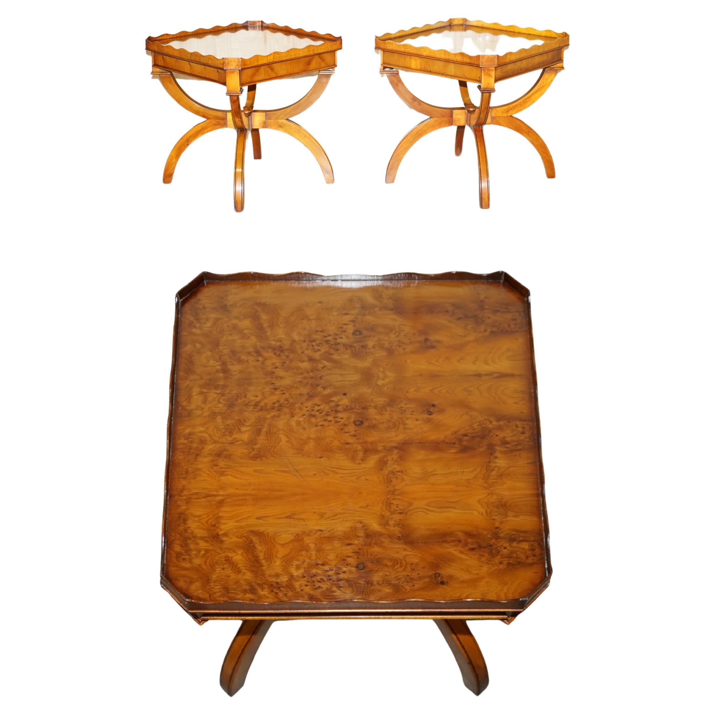 Pair of Burr Yew Wood Bevan Funnell Side Tables with Hidden Drawers