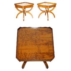 Pair of Burr Yew Wood Bevan Funnell Side Tables with Hidden Drawers Gallery Rail