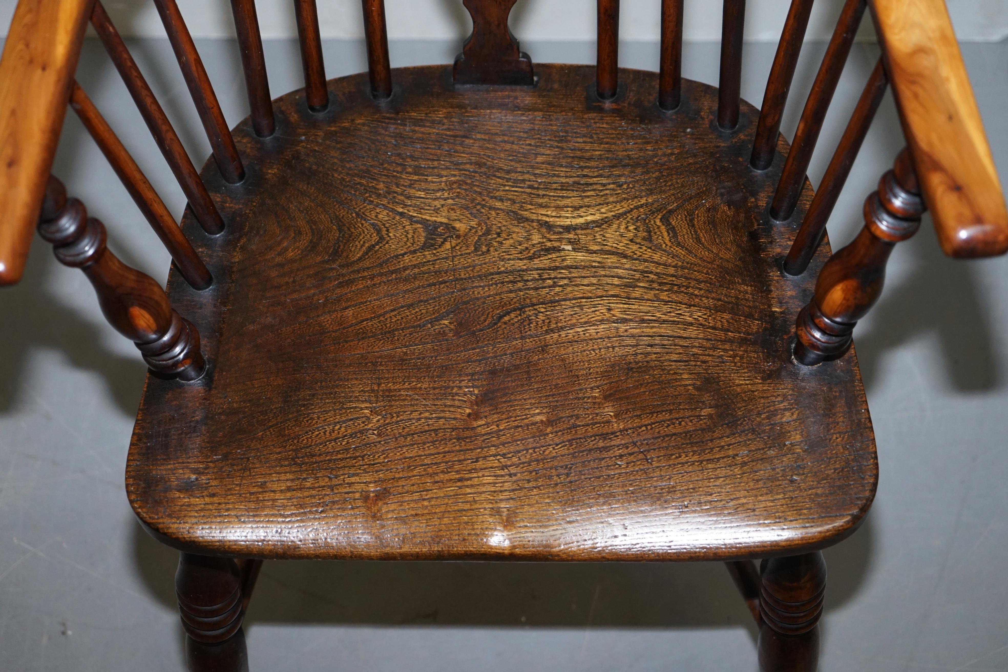 Pair of Burr Yew Wood and Elm Windsor Armchairs circa 1860 English Country House For Sale 7