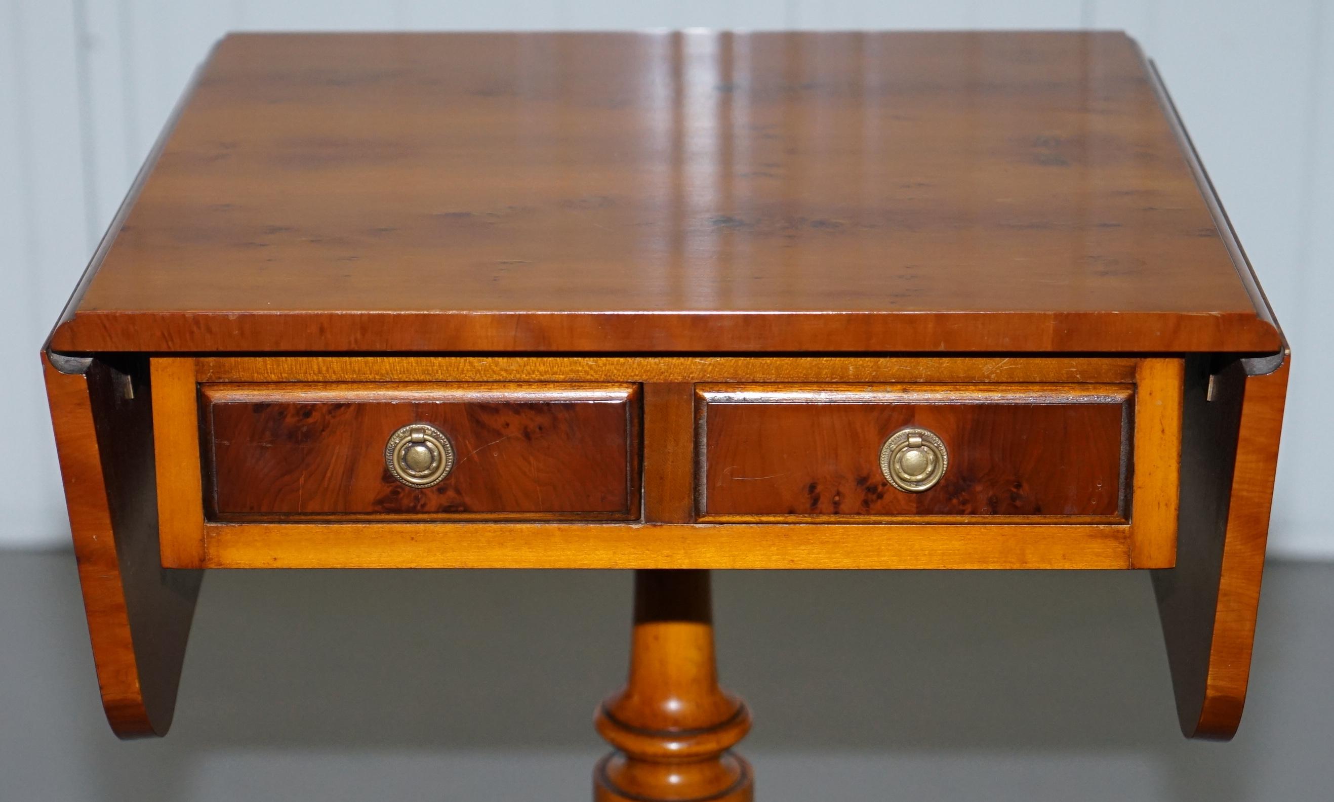 Hand-Crafted Pair of Burr Yew Wood Extending Side End Lamp Wine Tables Bevan Funnell Drawers