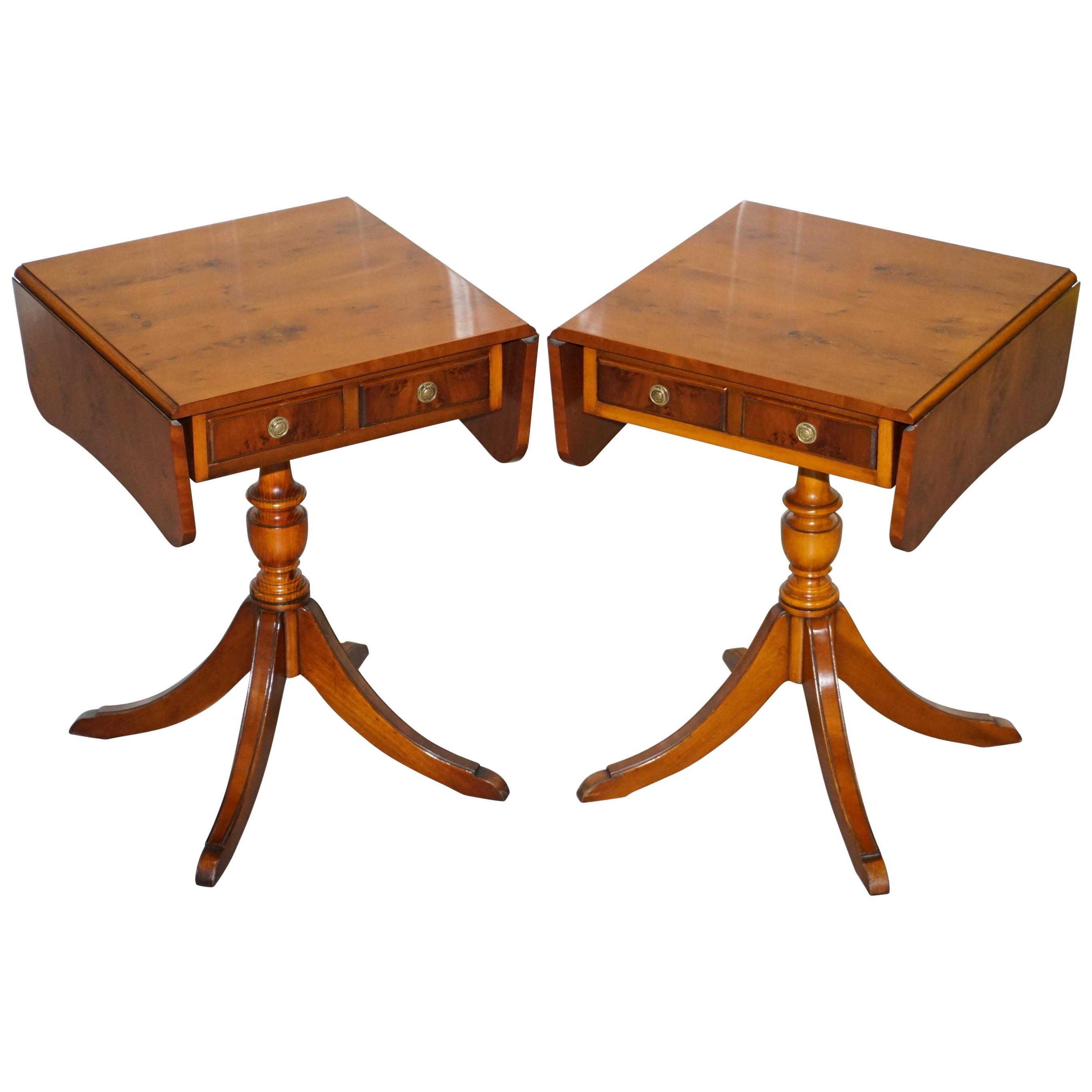 Pair of Burr Yew Wood Extending Side End Lamp Wine Tables Bevan Funnell Drawers