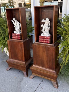 Pair of Burton-Ching Biedermeier Style Reliquary Pedestal Display Cabinets