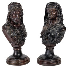 Pair of Bust of Franz Bergmann in Bronze from Vienna, Orientalist.