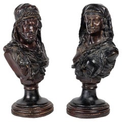 Pair of Bust of Franz Bergmann in Bronze from Vienna, Orientalist. 