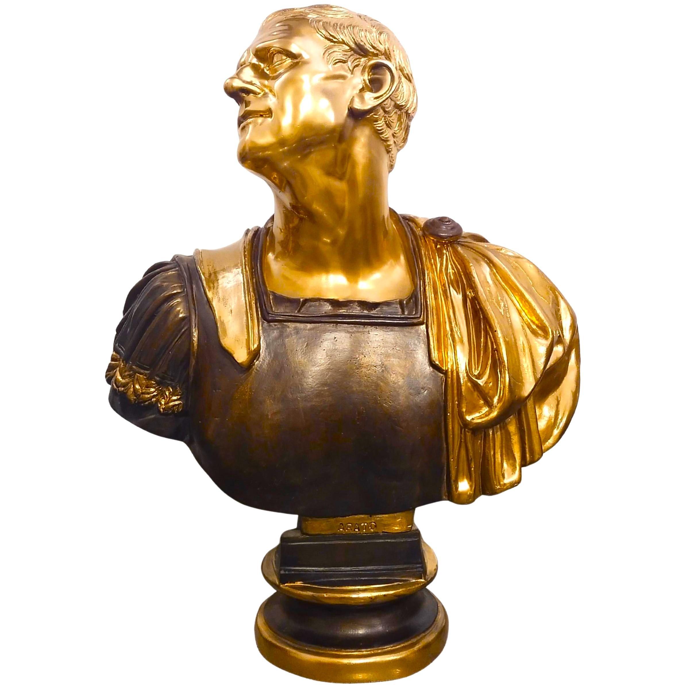 Pair of busts of emperor in gilded and patinated bronze, ADDITIONAL PHOTOS, INFORMATION OF THE LOT AND SHIPPING INFORMATION CAN BE REQUEST BY SENDING AN EMAIL
Coppia di busti di imperatori in bronzo dorato e patinato.
 
xx century
 
75X60X30 cm