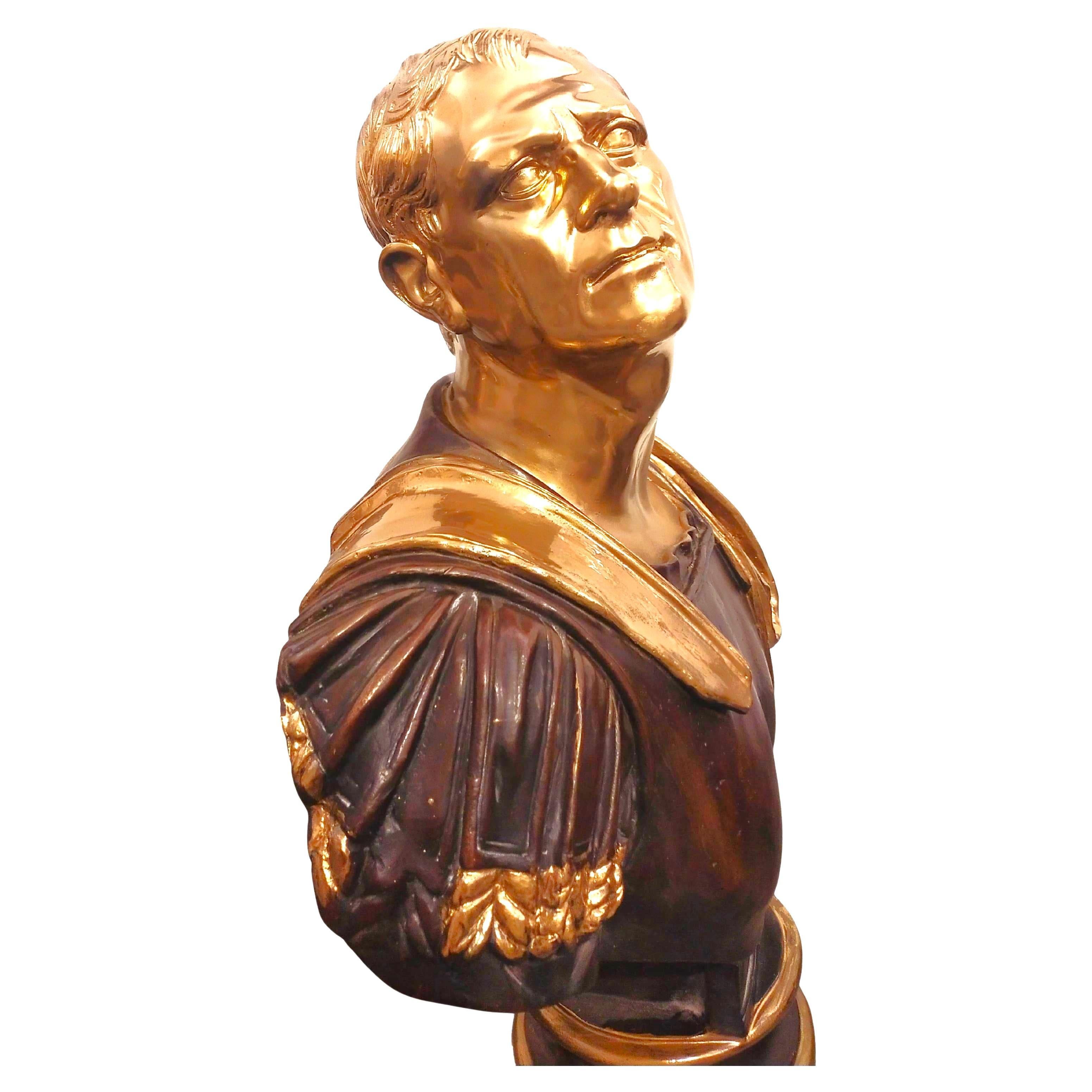 Italian Pair of busts of emperor in gilded and patinated bronze, pair of bronze busts in vendita