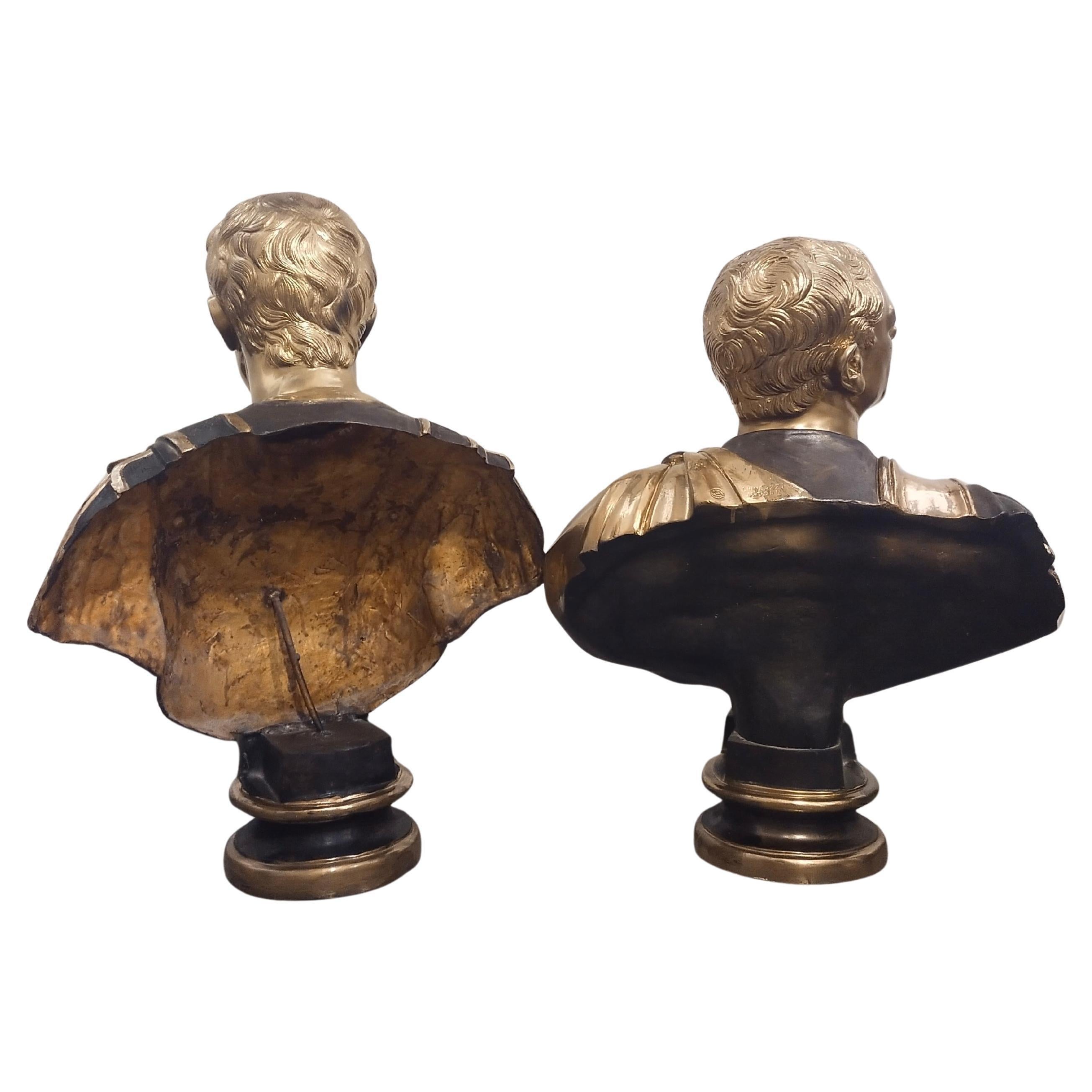 Pair of busts of emperor in gilded and patinated bronze, pair of bronze busts in vendita 1
