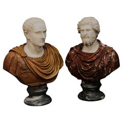 Pair of Busts of Emperors in Various Precious Marbles