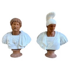 Pair of Busts of Emperors Marcus Aurelius and Augustus in terracotta