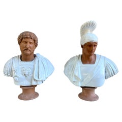 Pair of Busts of Emperors Marcus Aurelius and Augustus in terracotta