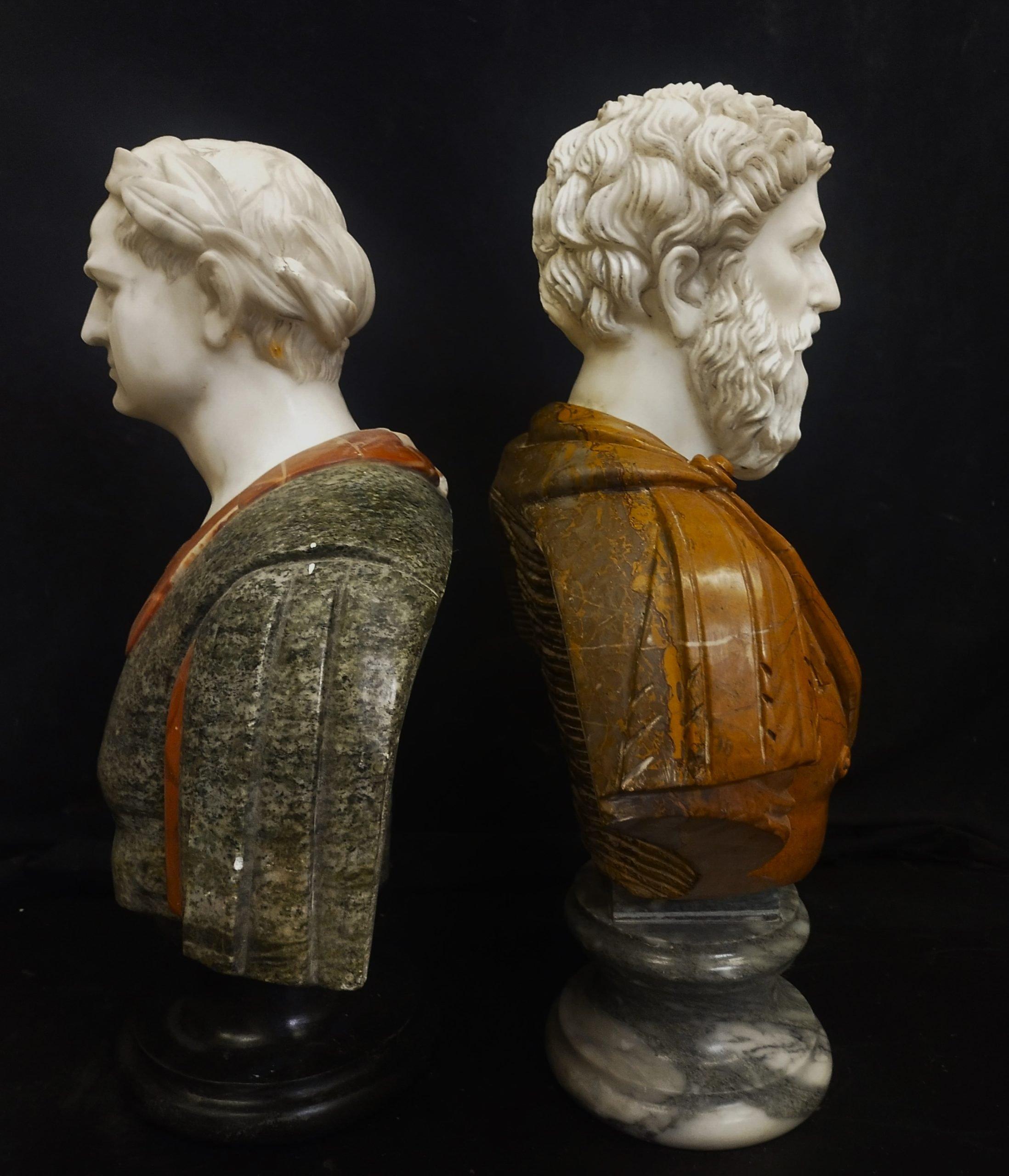 20th Century Pair of busts of Roman emperors in polychrome marb For Sale