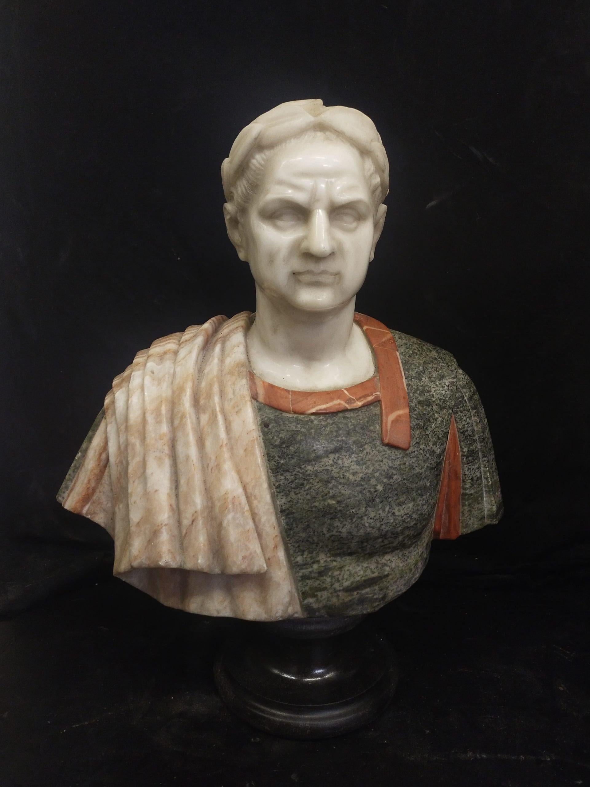 Marble Pair of busts of Roman emperors in polychrome marb For Sale
