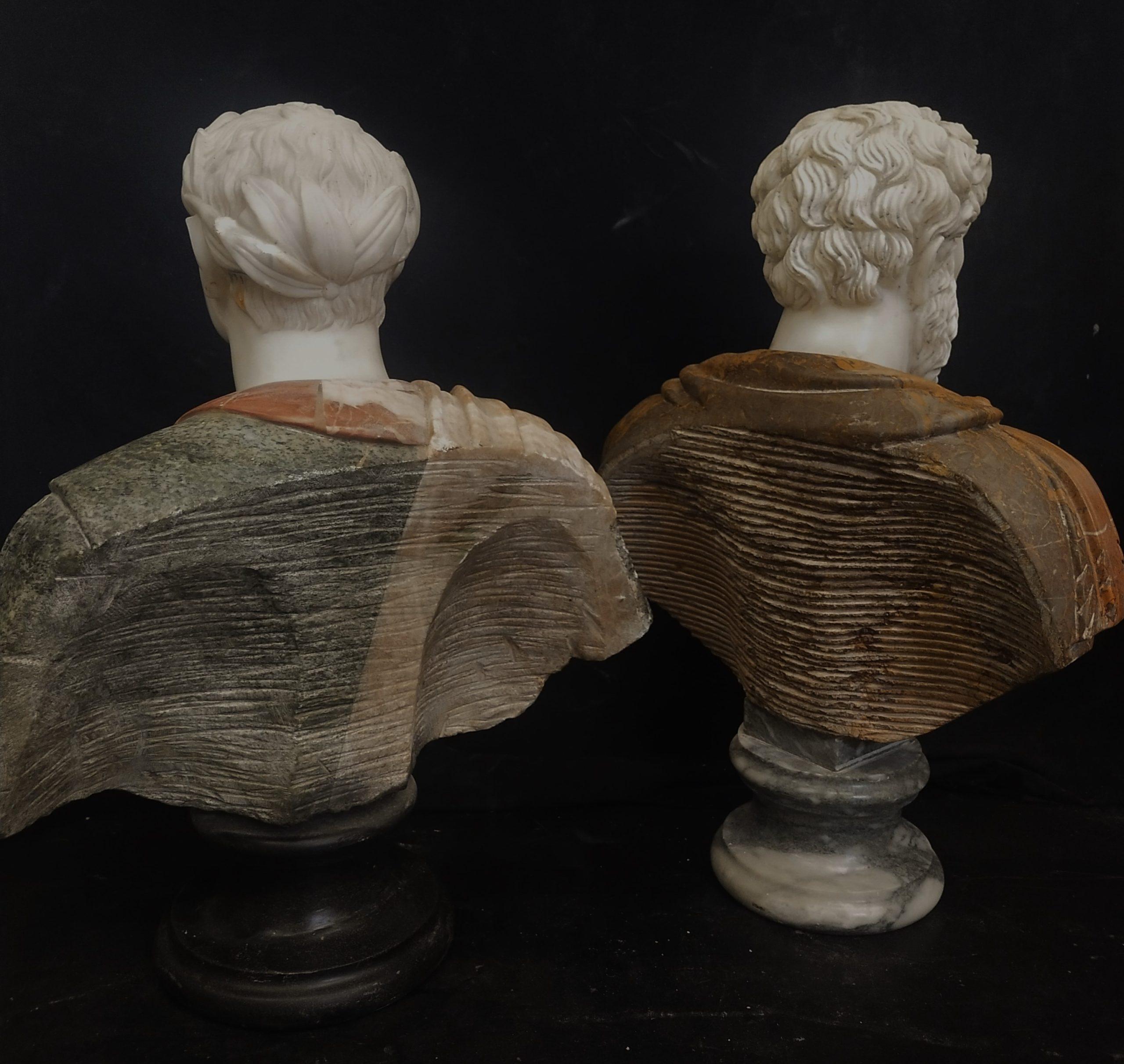 Pair of busts of Roman emperors in polychrome marb For Sale 2