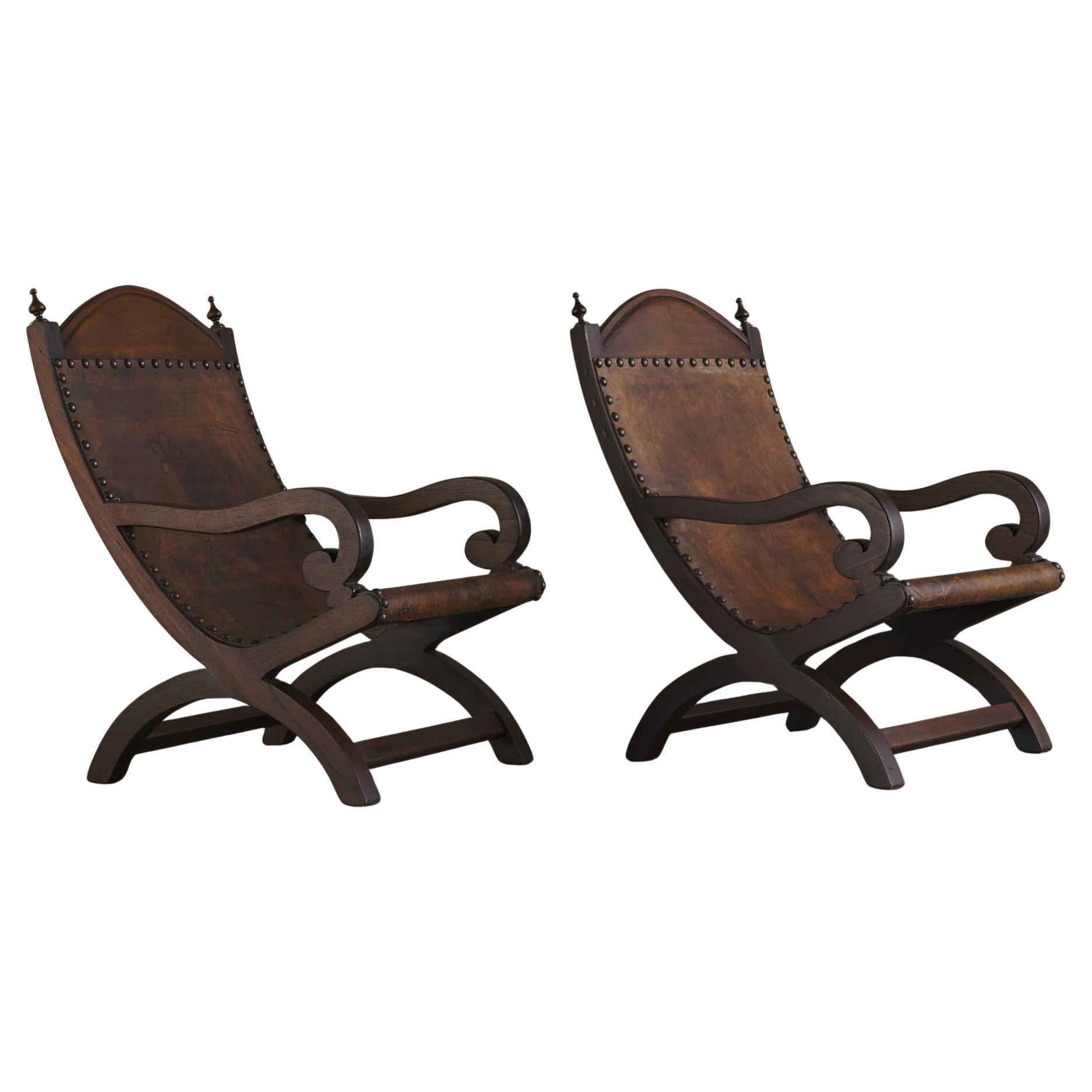 Pair of Butaque Arm Chairs, Mid 20th C