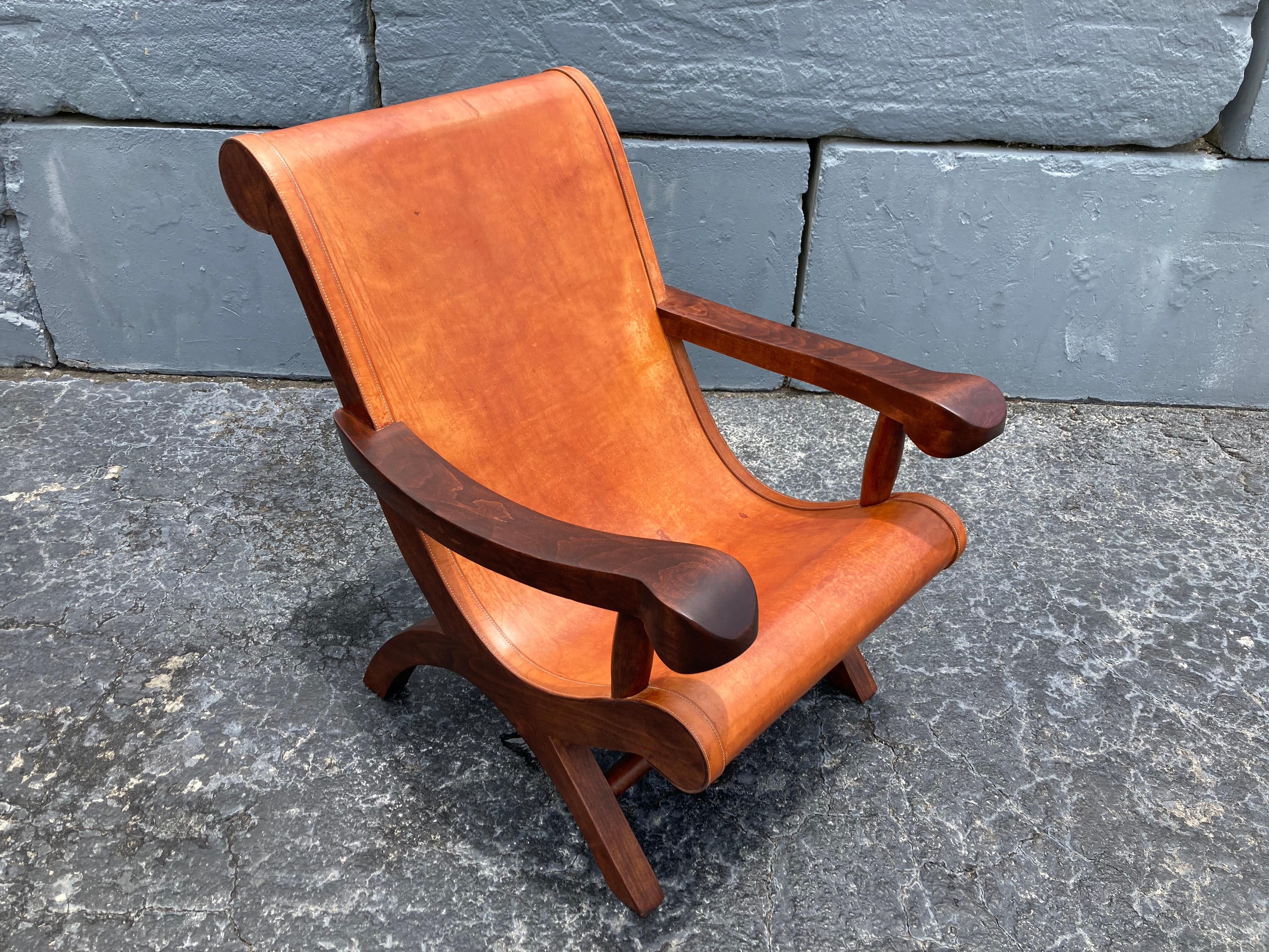 Pair of Butaque Lounge Chairs in the Style of Clara Porset, Saddle Leather 5