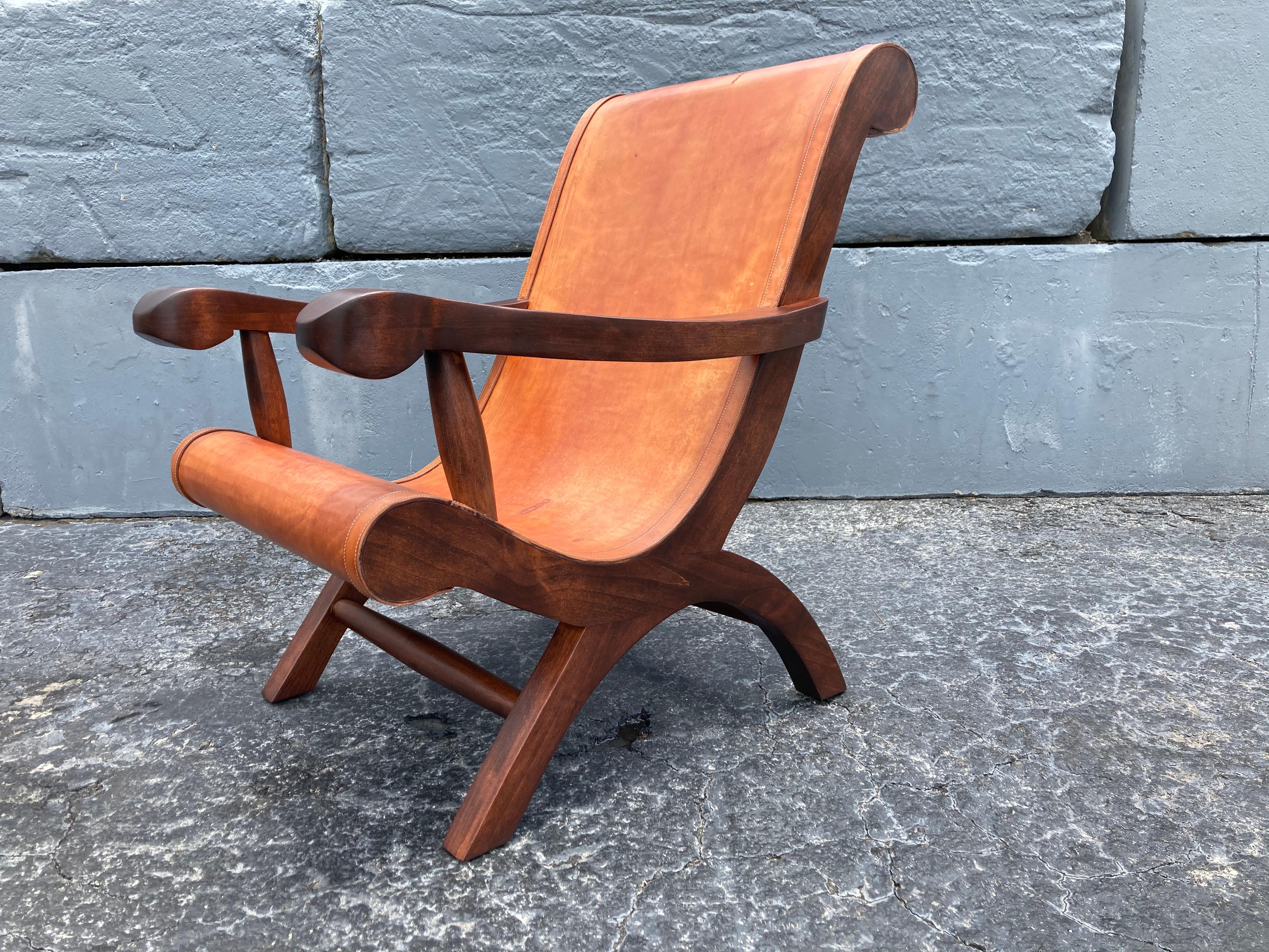 Pair of Butaque Lounge Chairs in the Style of Clara Porset, Saddle Leather 10