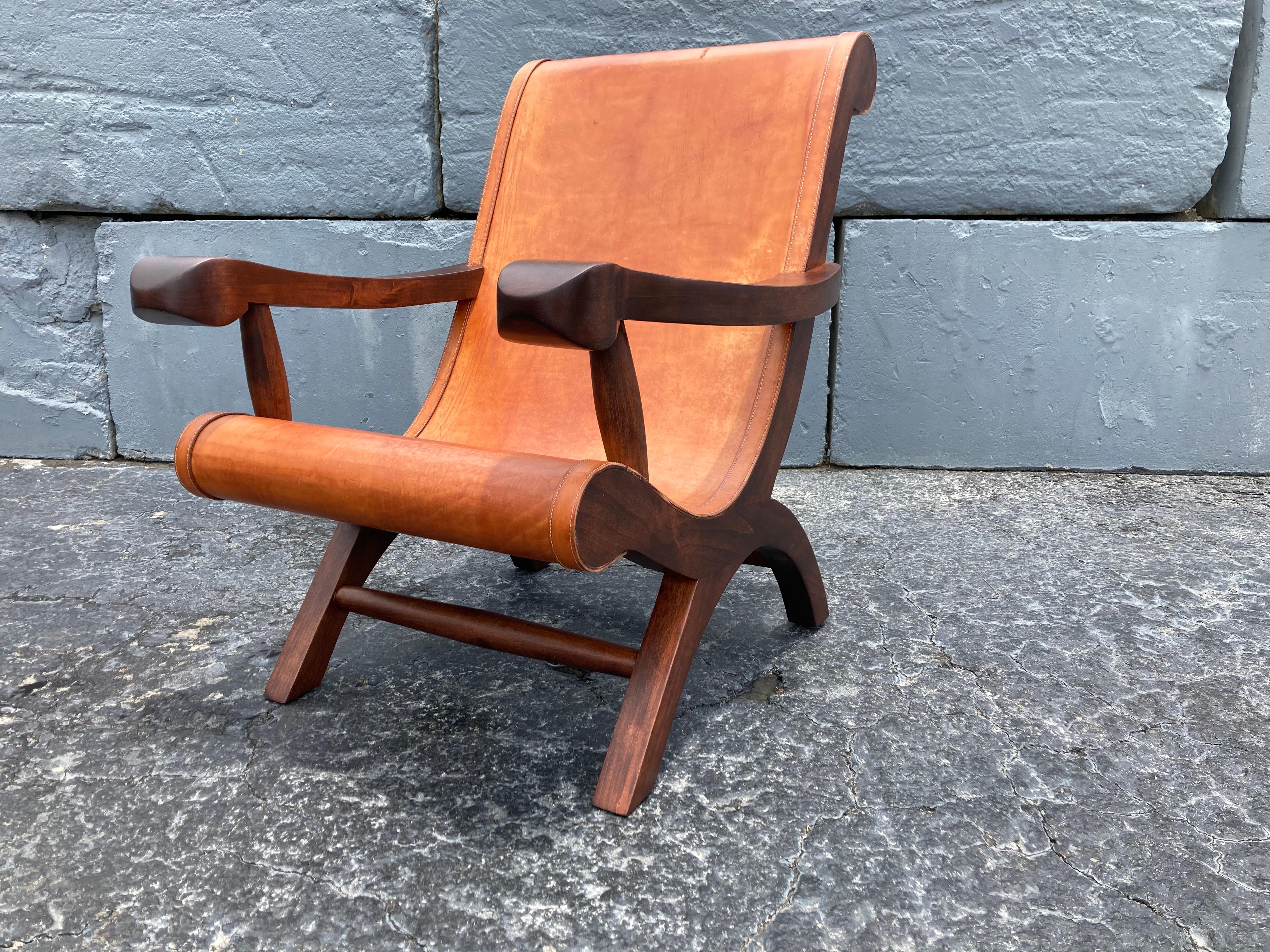 Pair of Butaque Lounge Chairs in the Style of Clara Porset, Saddle Leather 11
