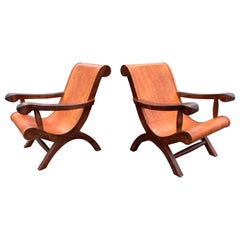Pair of Butaque Lounge Chairs in the Style of Clara Porset, Saddle Leather