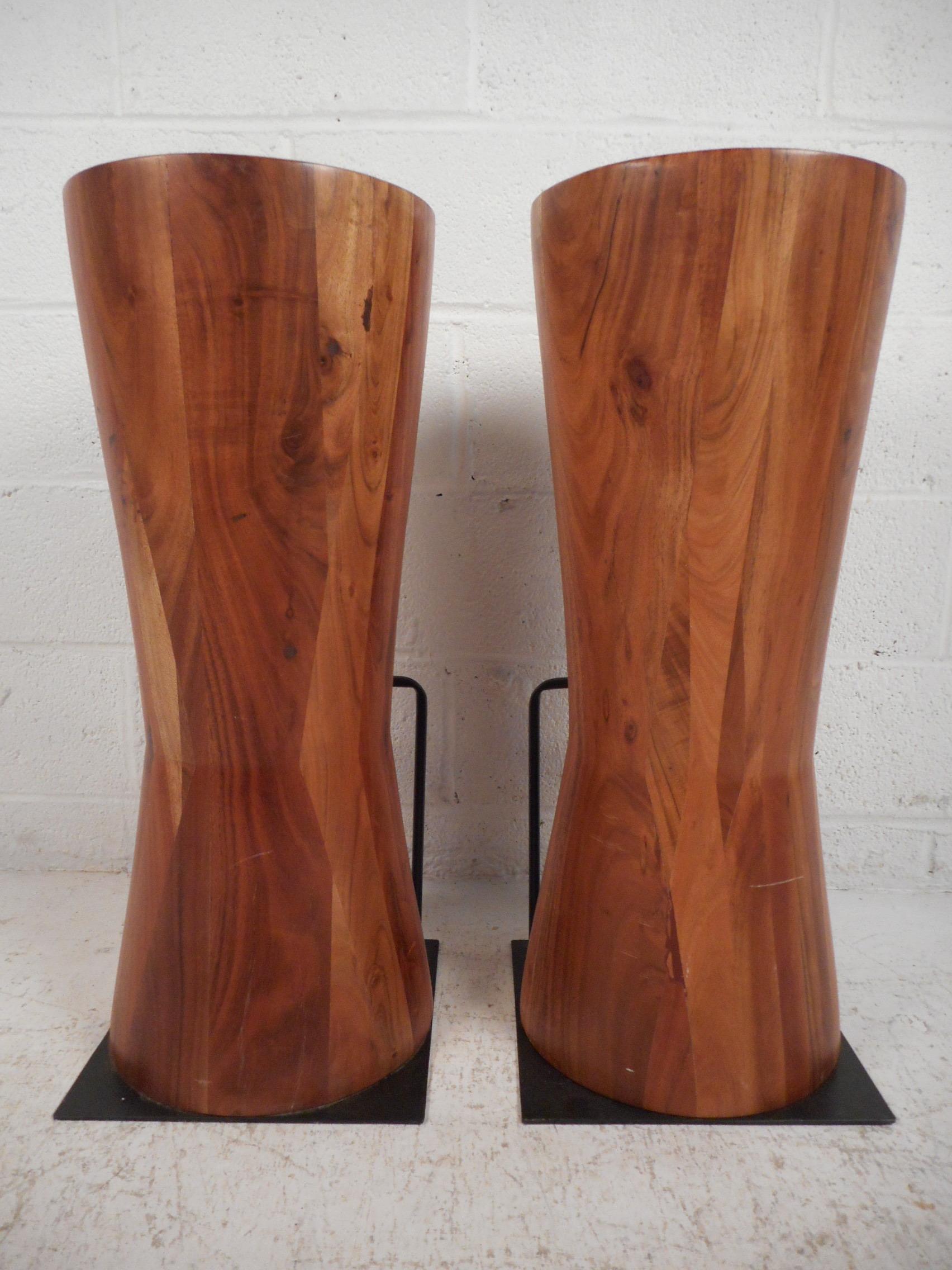 Modern Pair of Butcher Block Style Bar or Counter Stools