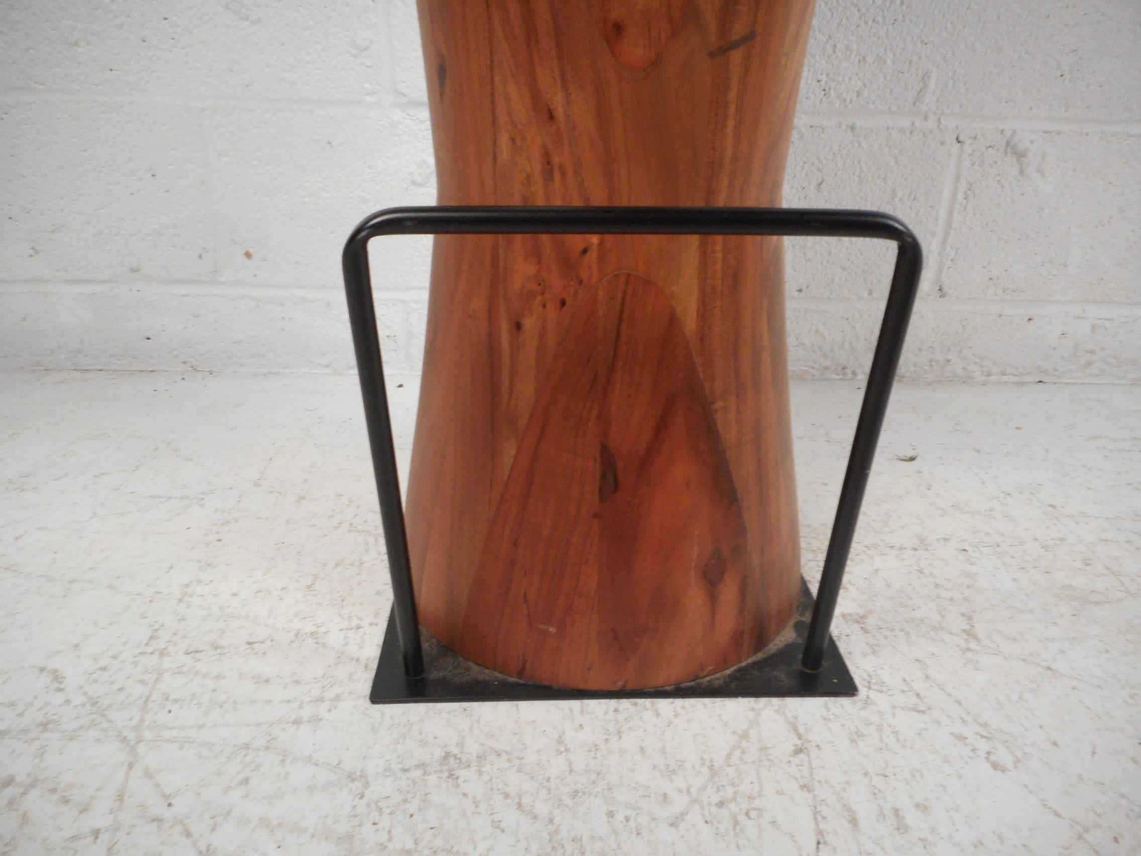Metal Pair of Butcher Block Style Bar or Counter Stools