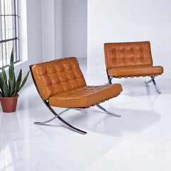 Bernhardt Flair Division Butterscotch Leather and Chrome Barcelona Chairs