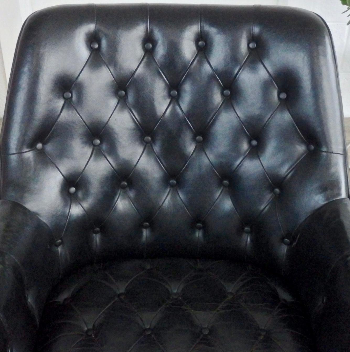 Pair of button Tufted Black Leather Occasional Chairs 3