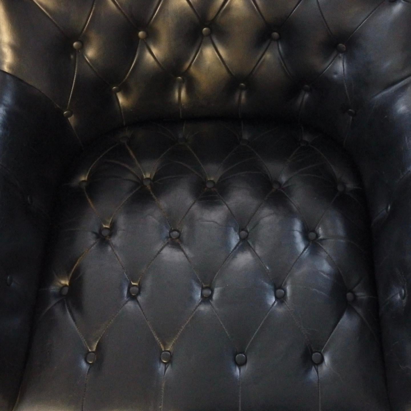 Pair of button Tufted Black Leather Occasional Chairs In Good Condition In Ferndale, MI