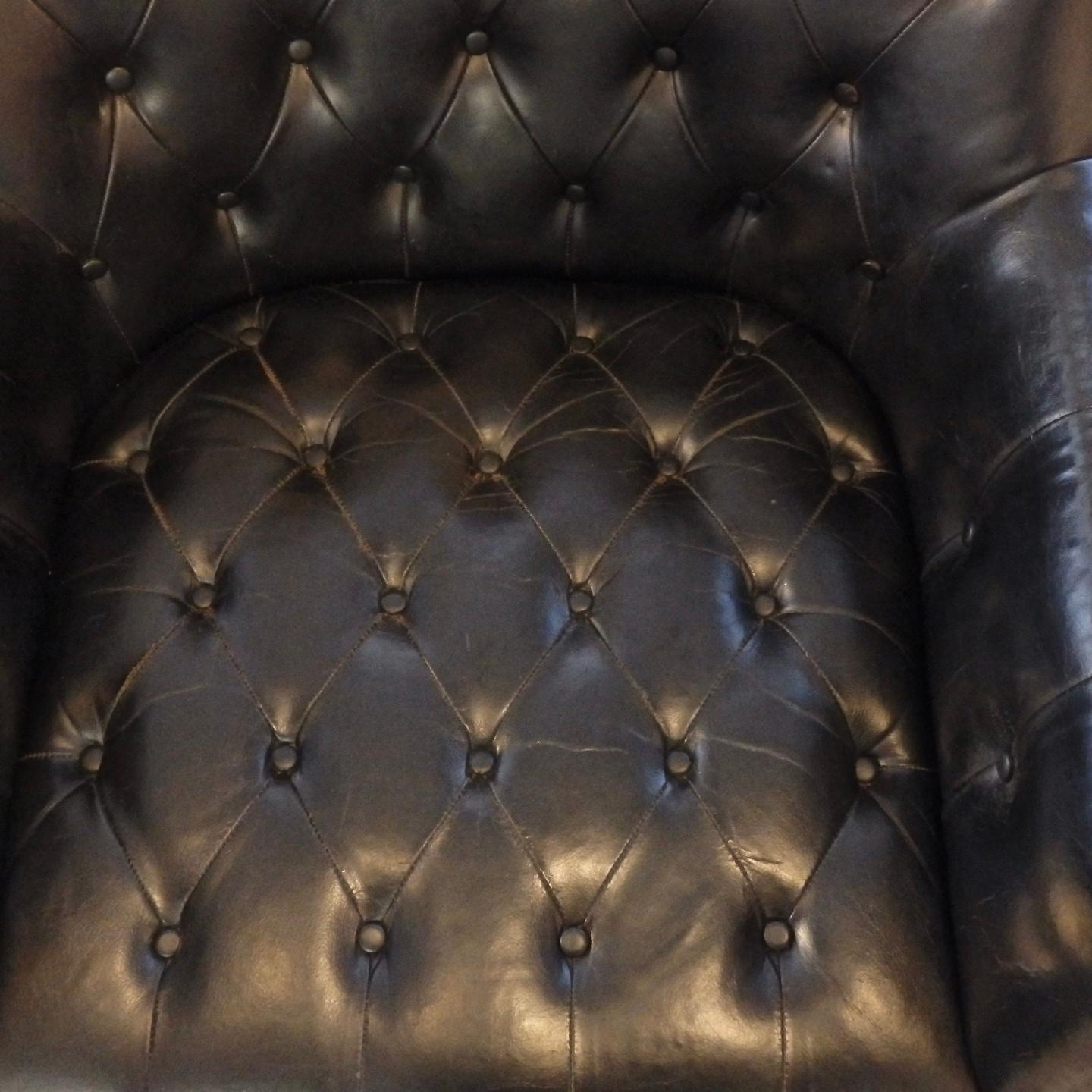 Mid-20th Century Pair of button Tufted Black Leather Occasional Chairs