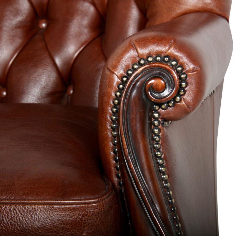 American Pair of Button-Tufted Leather Armchairs