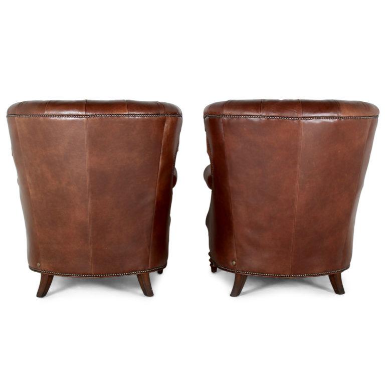 Pair of Button-Tufted Leather Armchairs In Good Condition In Vancouver, British Columbia