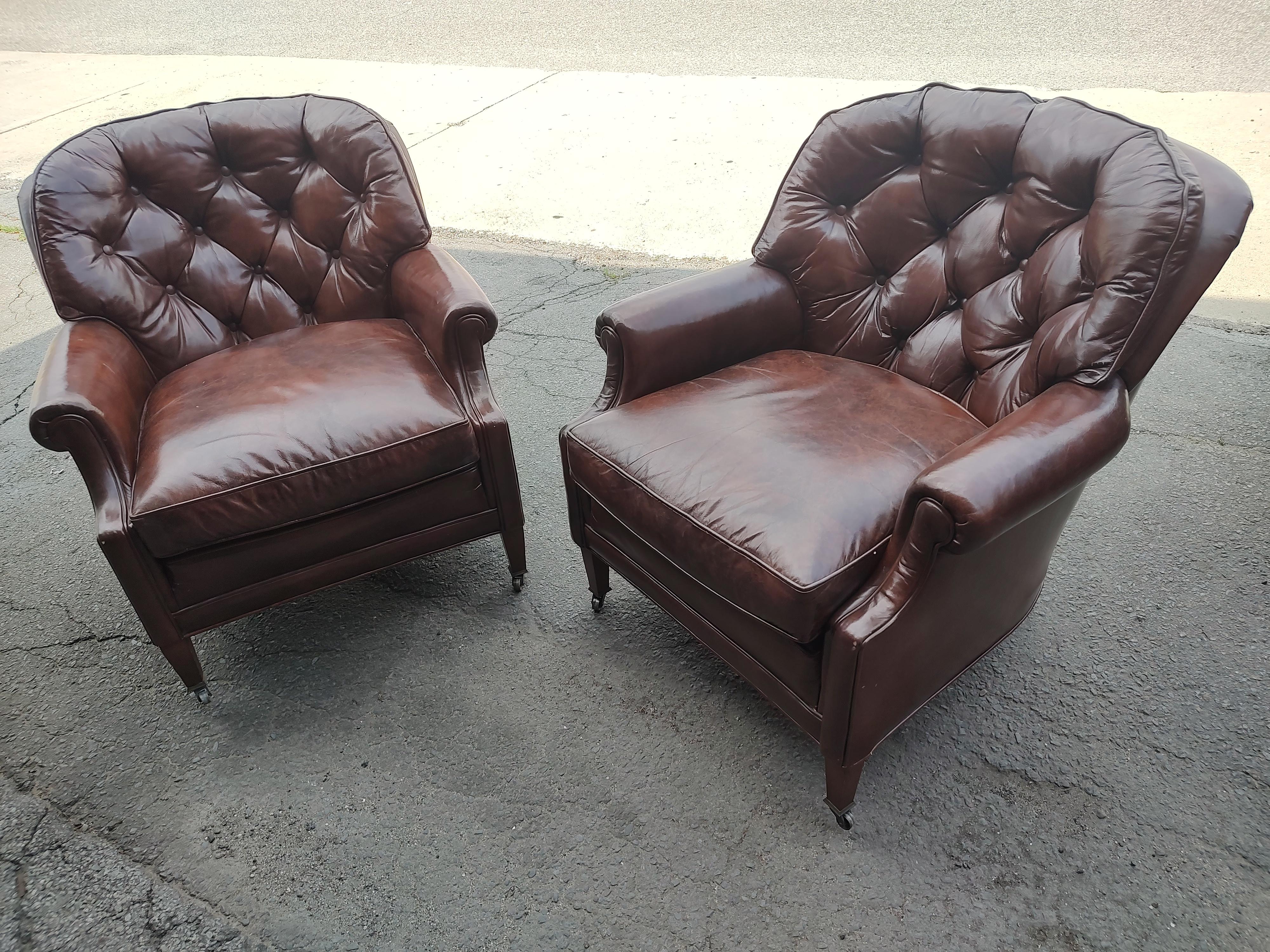 Pair of Button Tufted Leather Club Chairs from Bloomingdales Brothers C 1965 For Sale 5