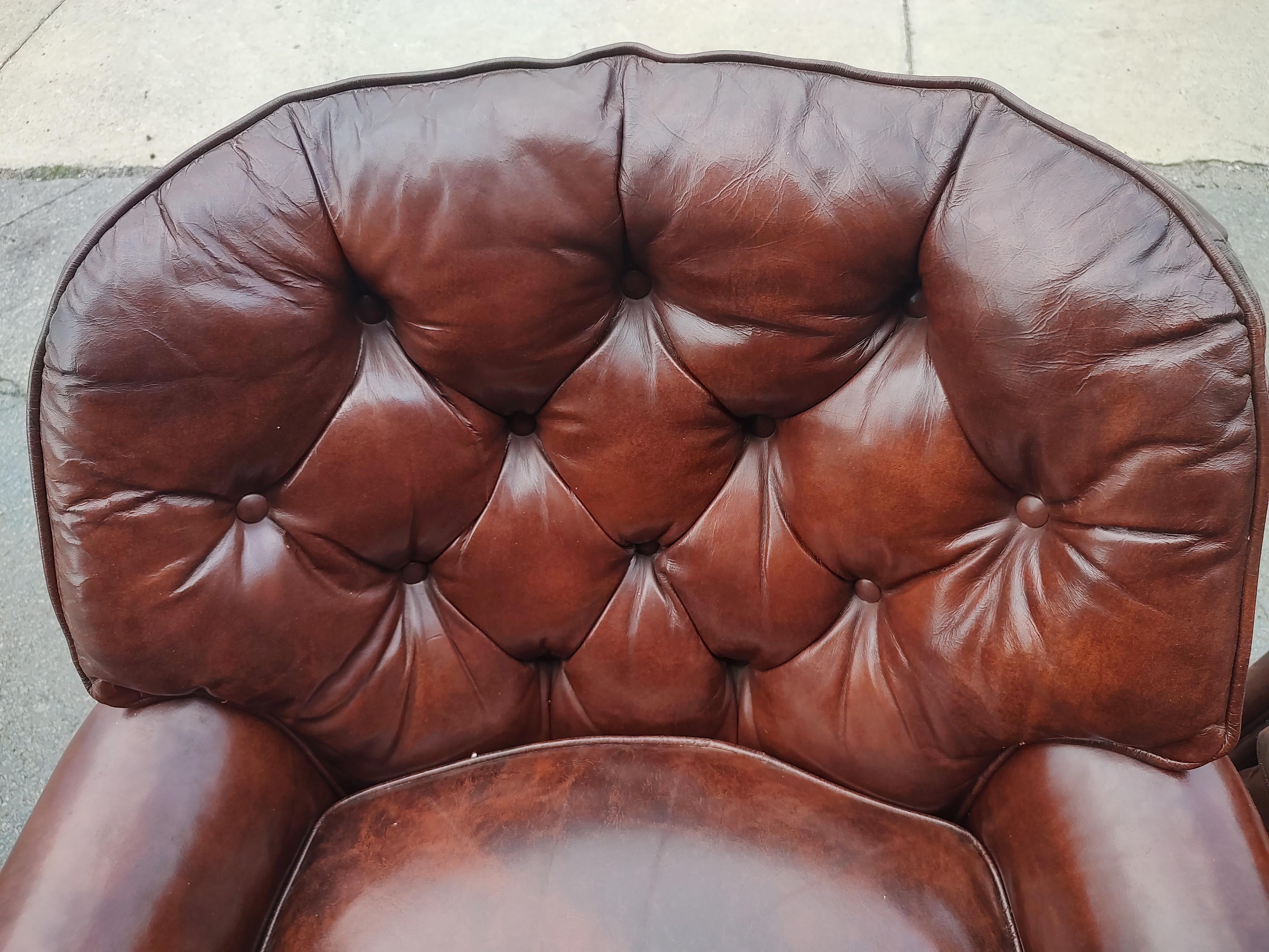 Pair of Button Tufted Leather Club Chairs from Bloomingdales Brothers C 1965 For Sale 2