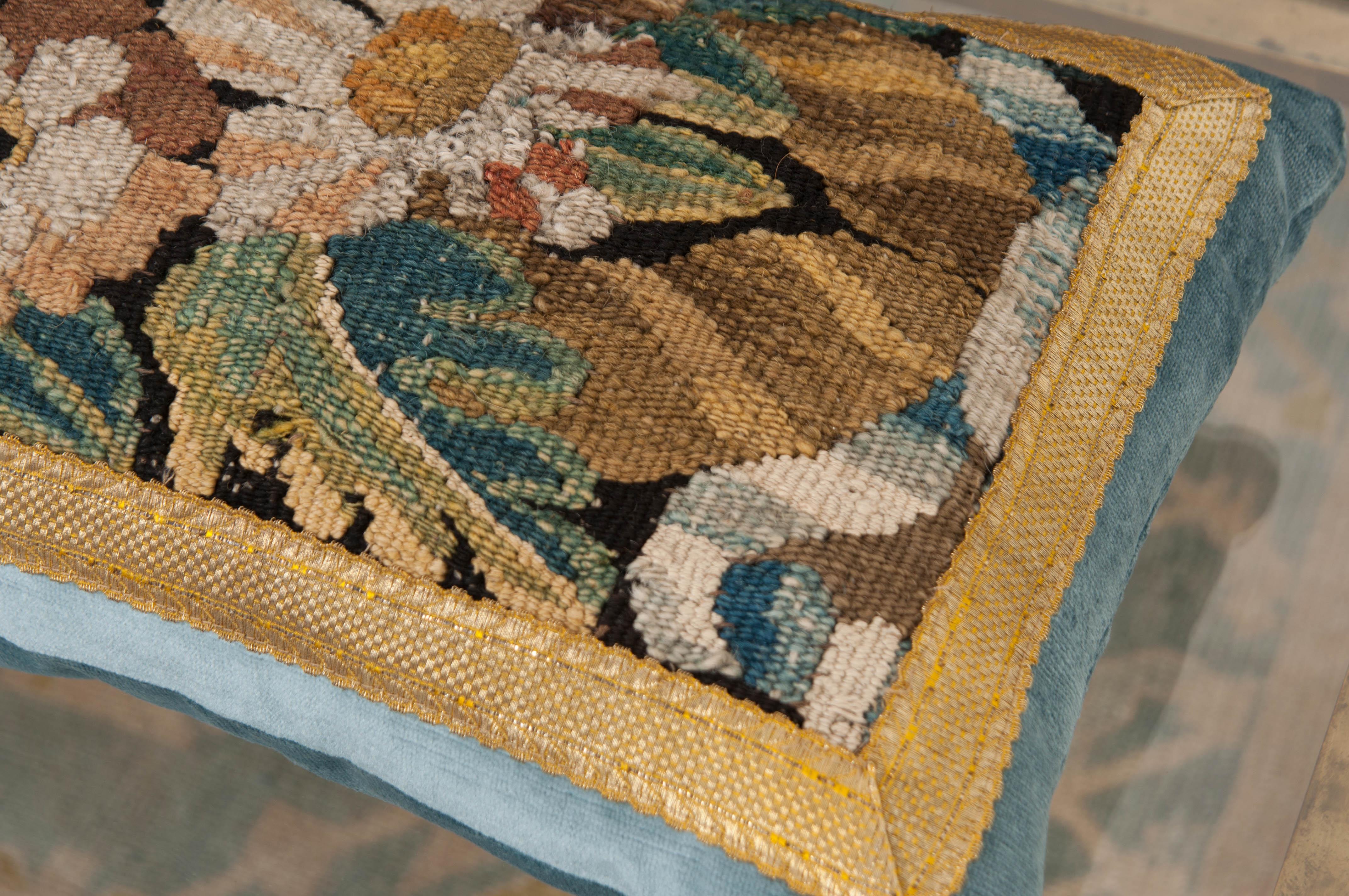 Gilt Pair of B. Viz Design Antique Tapestry Pillows
